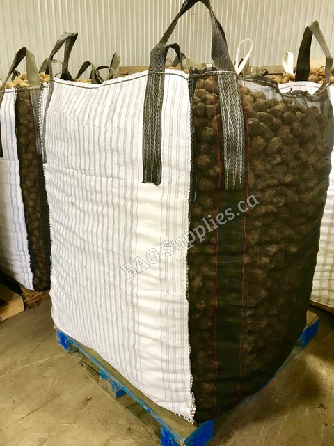 38 x 42 x 62 inch Bulk Bag 2200 pound SWL Open Top Discharge Spout Striped Fabric Potato Bag